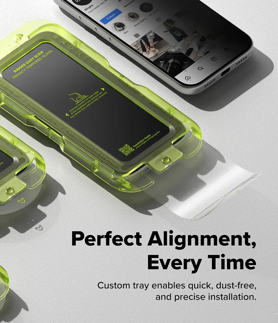 Ringke iPhone 17 Pro Screen Protector - Easy Slide Privacy Tempered Glass
