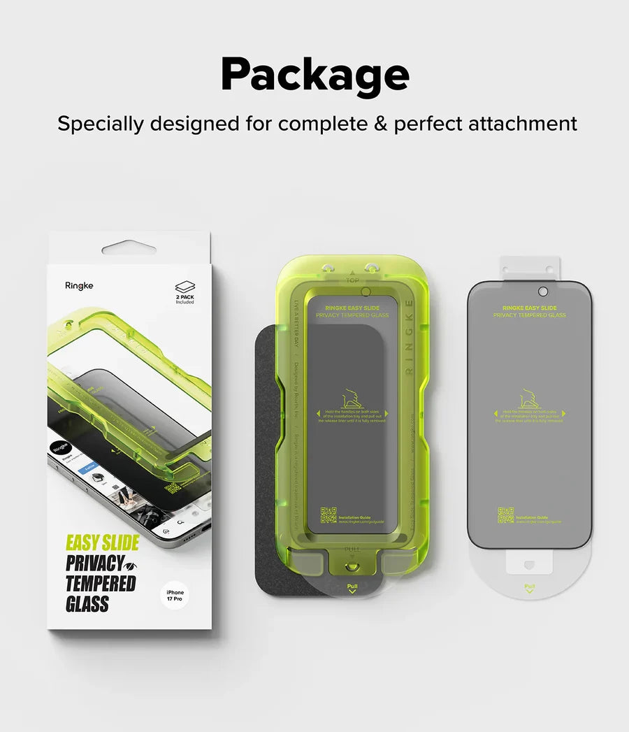 Ringke iPhone 17 Pro Screen Protector - Easy Slide Privacy Tempered Glass
