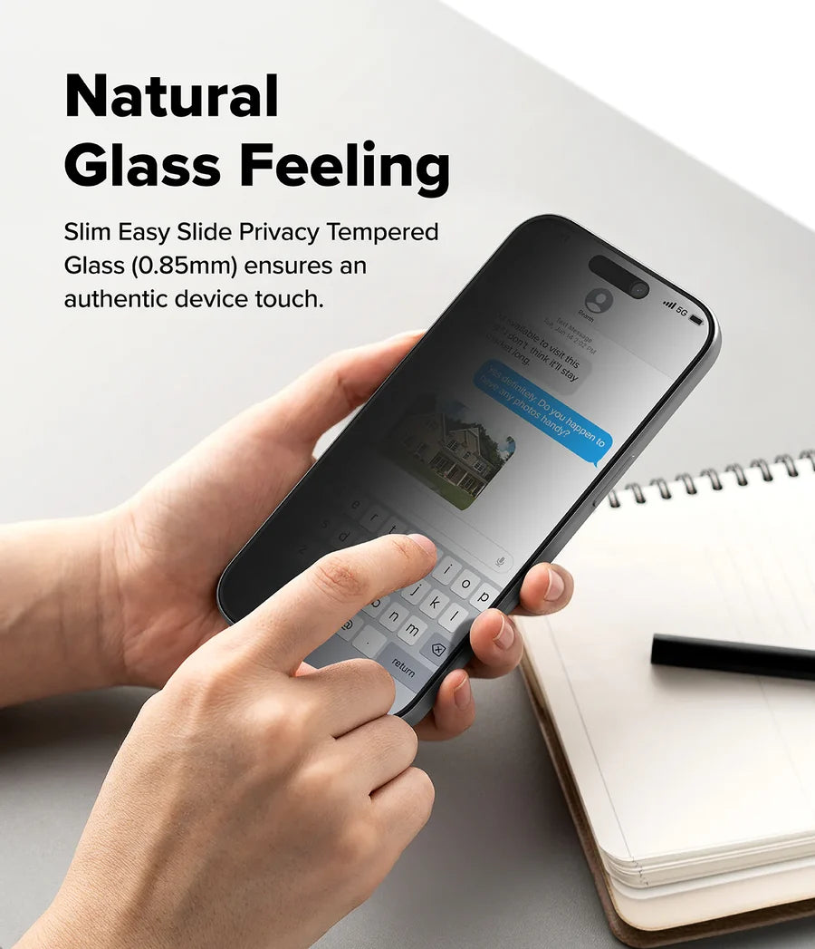 Ringke iPhone 17 Pro Screen Protector - Easy Slide Privacy Tempered Glass