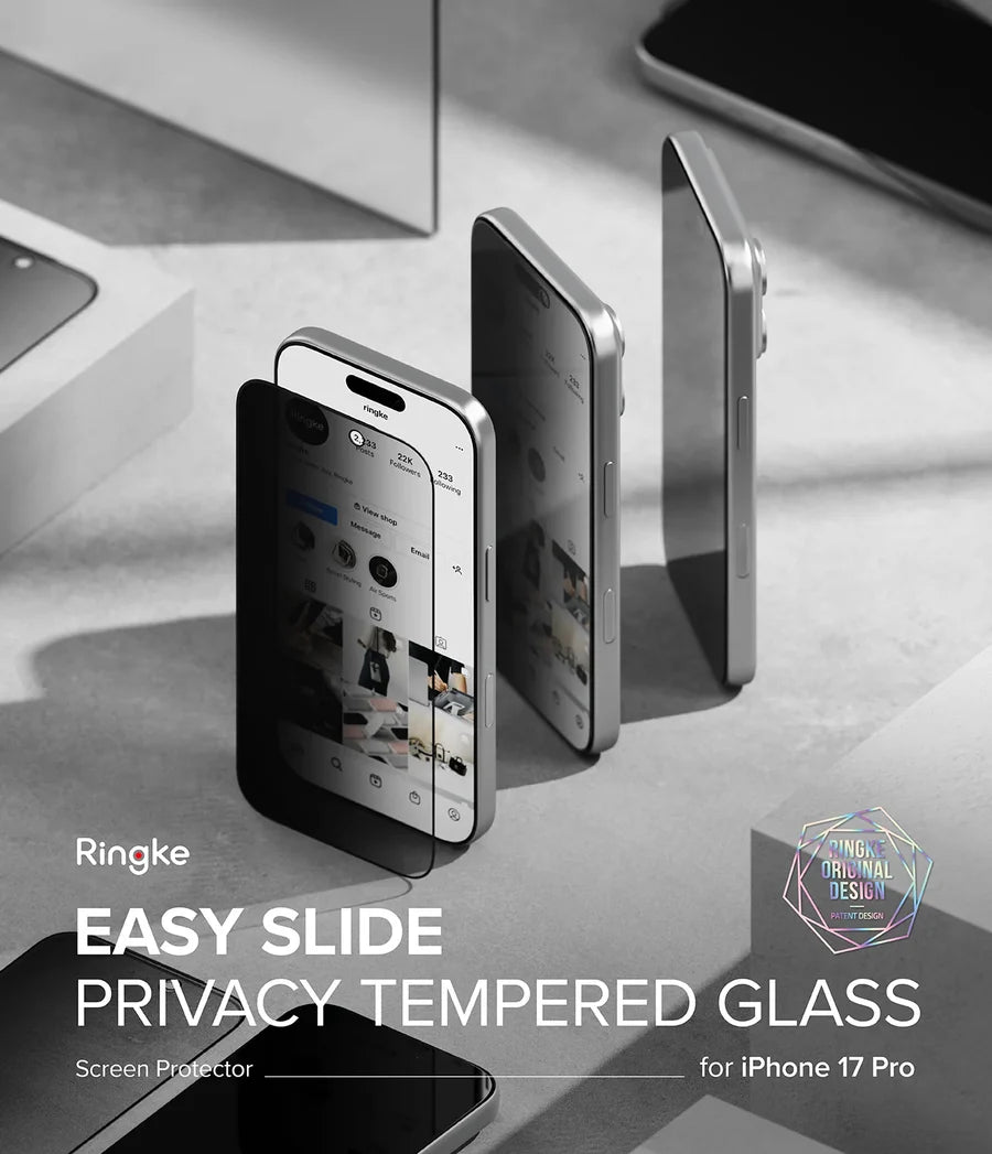 Ringke iPhone 17 Pro Screen Protector - Easy Slide Privacy Tempered Glass