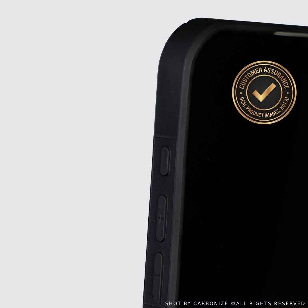 Raised screen lip and side buttons on carbon fiber iPhone case
