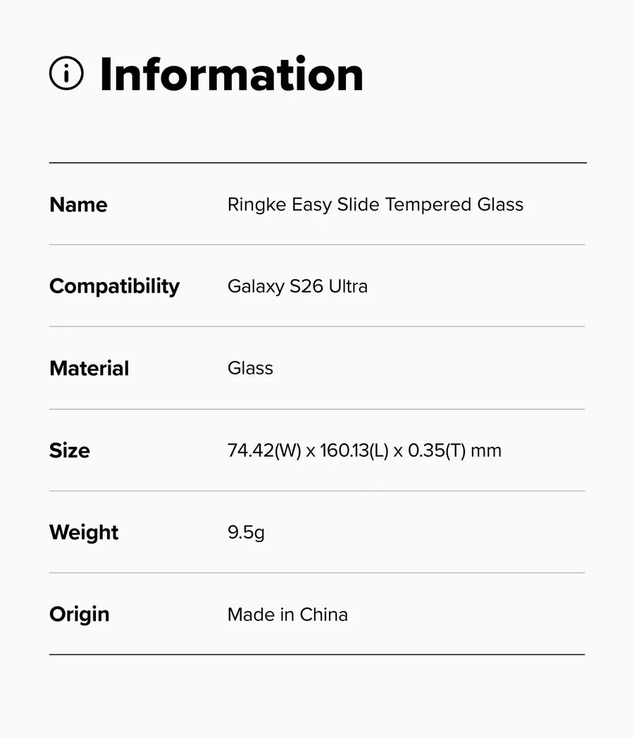 Ringke Galaxy S26 Ultra Screen Protector - Easy Slide Tempered Glass